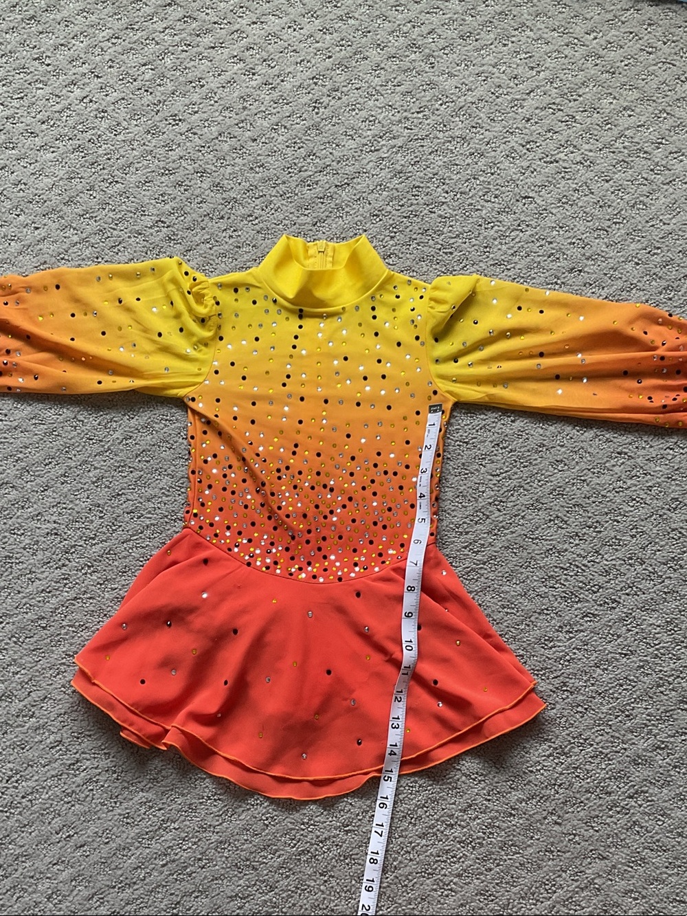 Girls' Yellow-Orange Gradient Figure Skating Dress with Rhinestones 0446